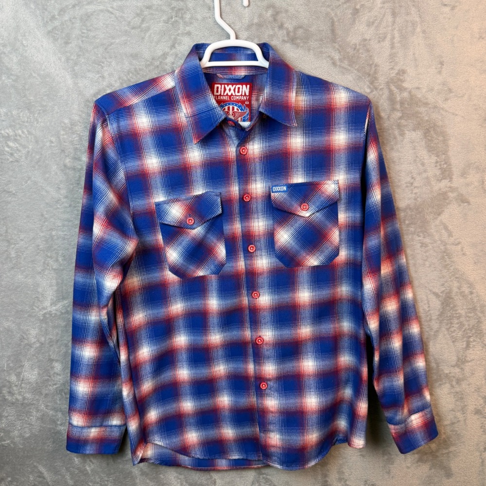 Dixxon Flannel Company Shirt Men M Blue Glory Plaid D-Tech Long Sleeve Button Up
